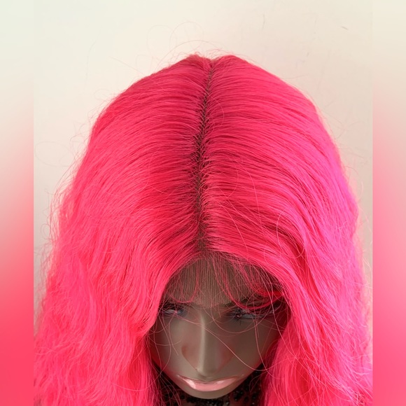 Long Gorgeous Hot Pink Premium Fiber Lace Front Wig for Costumes & Events - Picture 2 of 6